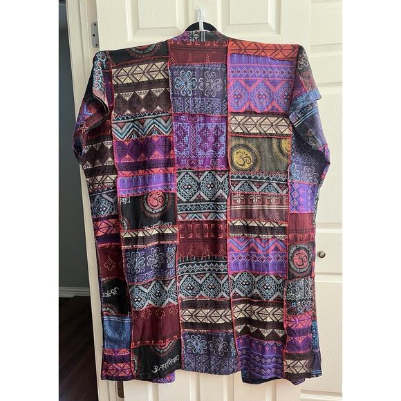KARMA NEPAL CRAFTS Purple Patchwork Cotton Boho Maxi Kimono Duster - Picture 9 of 16